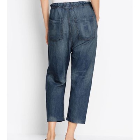 VINCE Drawstring Cropped Denim Trouser, Light Wash - Picture 2 of 7
